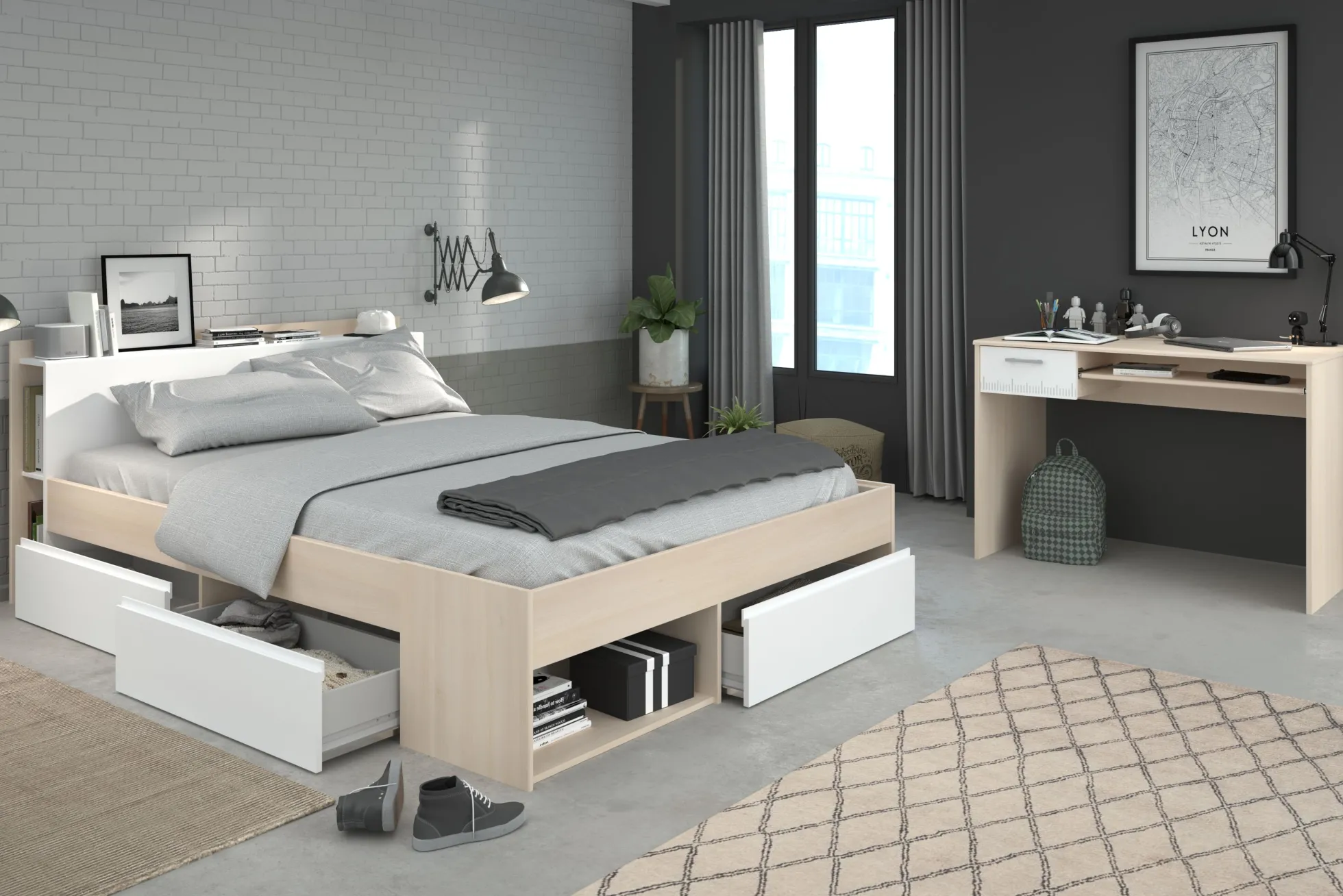 Bett mit Schreibtisch MOST 62