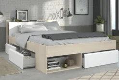 140-iger Stauraumbett mit Kleiderschrank, Schreibtisch und Kommode MOST 75