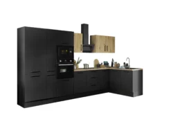 Küchenblock mit E-Geräten CORNWALL (Ecke-Backofen-Kühlschrank-Mikrowelle-Apotheker) IV