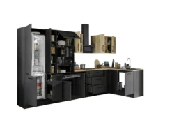 Küchenblock mit E-Geräten CORNWALL (Ecke-Backofen-Kühlschrank-Mikrowelle-Apotheker) IV