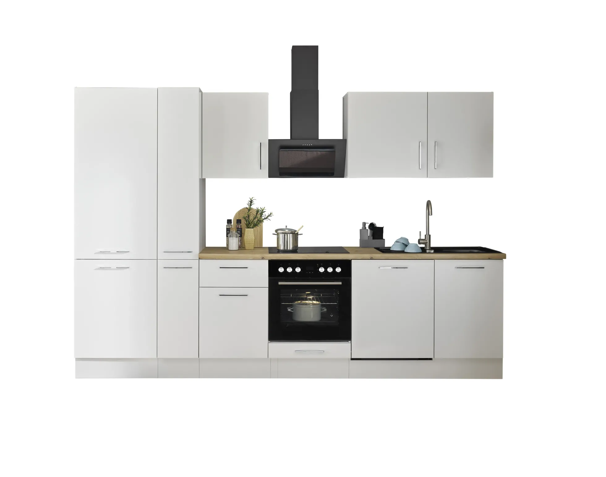Küchenblock mit E-Geräten CORNWALL (Zeile-Geschirrspüler-Kühlschrank-Apotheker) II