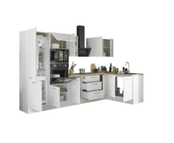 Küchenblock mit E-Geräten CORNWALL (Ecke-Backofen-Kühlschrank-Mikrowelle) II