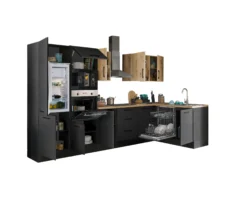 Küchenblock mit E-Geräten CORNWALL (Ecke-Backofen-Geschirrspüler-Kühlschrank-Mikrowelle) III