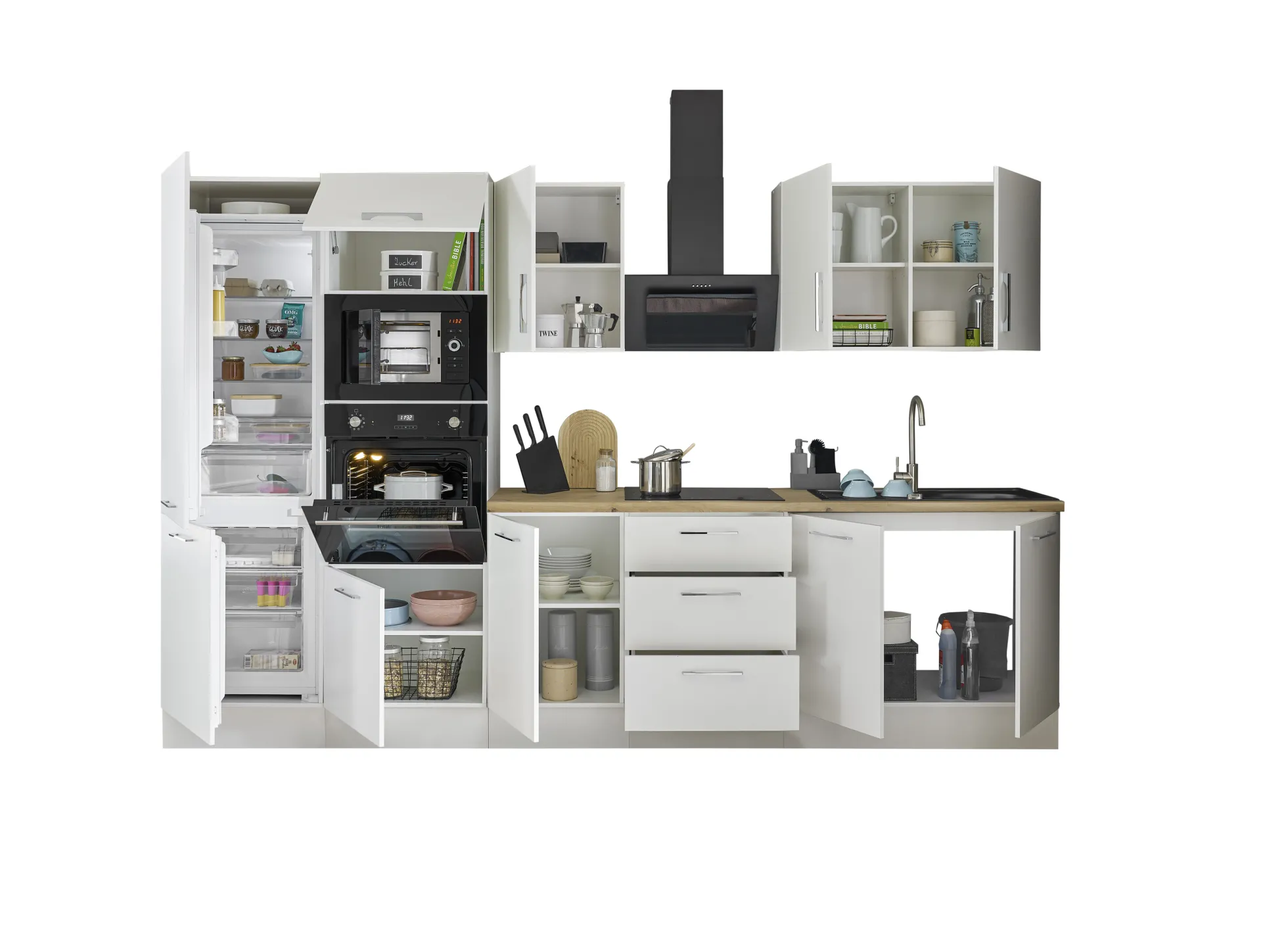 Küchenblock mit E-Geräten CORNWALL (Zeile-Backofen-Kühlschrank-Mikrowelle) II