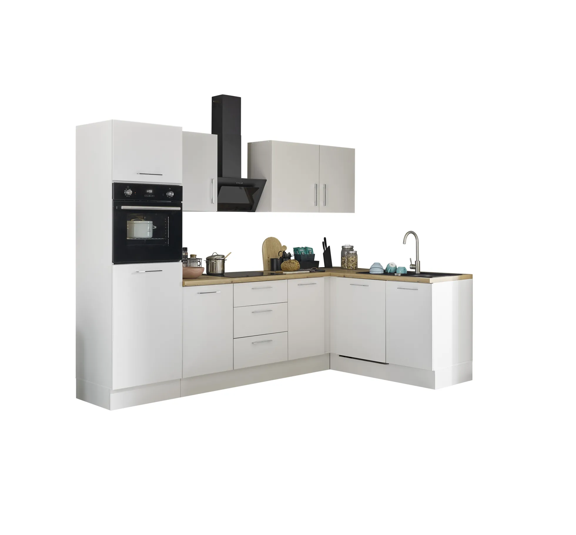 Küchenblock mit E-Geräten CORNWALL (Ecke-Backofen-Geschirrspüler-Kühlschrank) II
