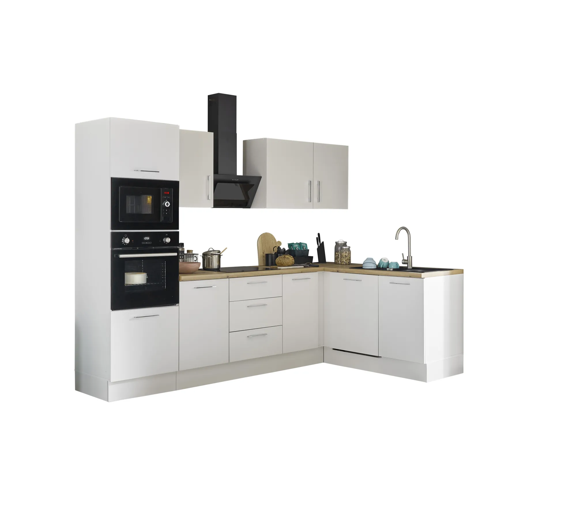 Küchenblock mit E-Geräten CORNWALL (Ecke-Backofen-Geschirrspüler-Mikrowelle) II