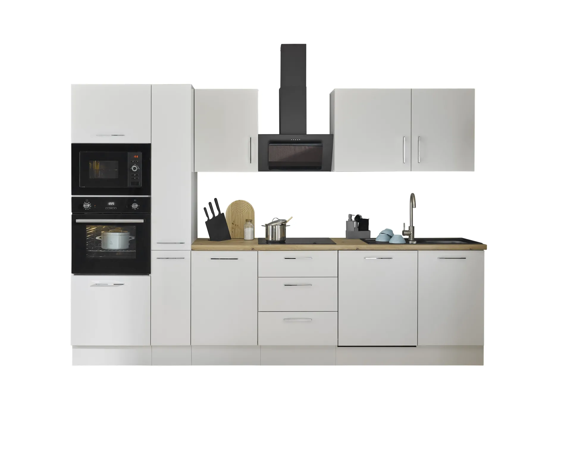 Küchenblock mit E-Geräten CORNWALL (Zeile-Backofen-Geschirrspüler-Mikrowelle-Apotheker) II