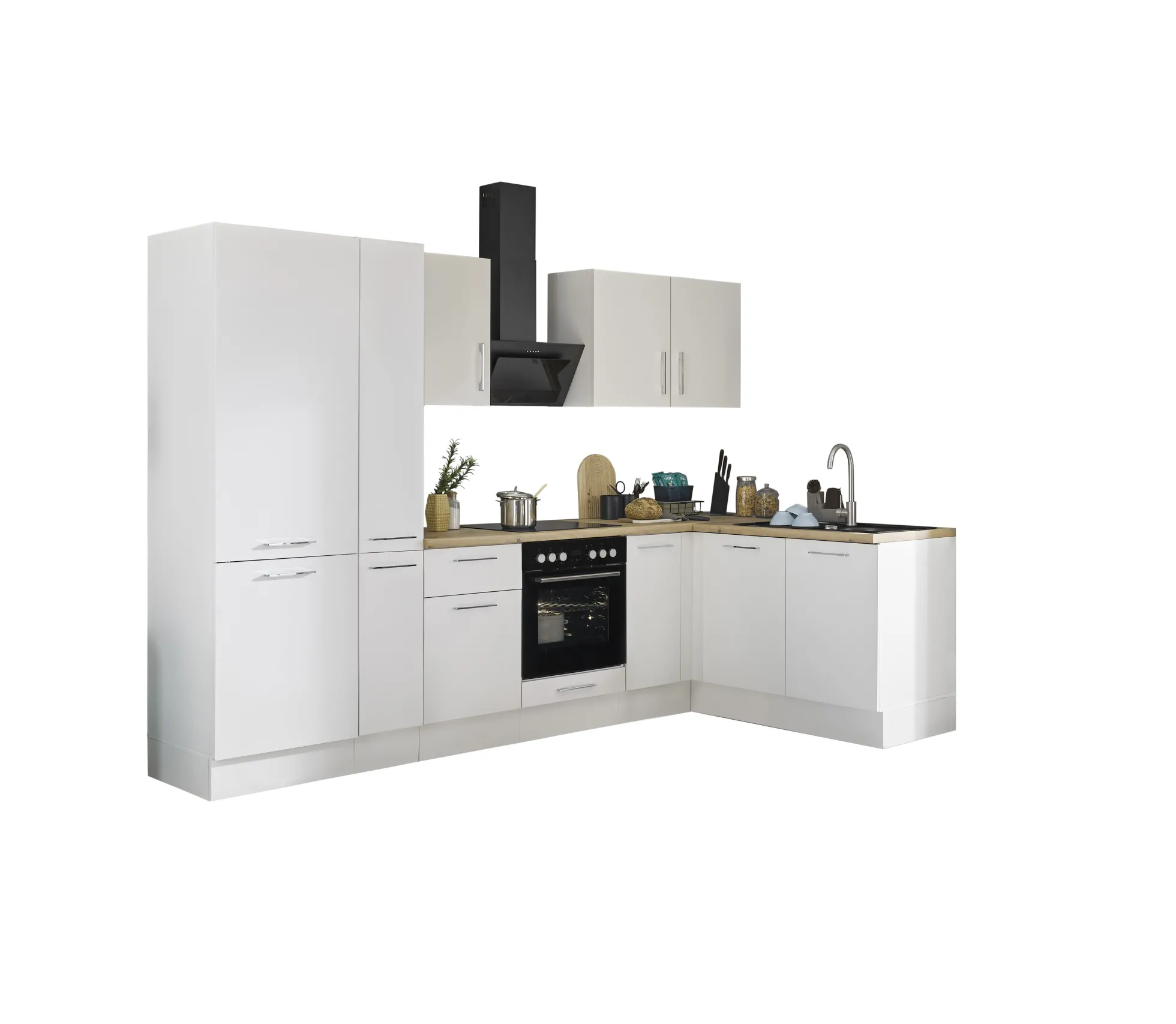 Küchenblock mit E-Geräten CORNWALL (Ecke-Kühlschrank-Apotheker) II