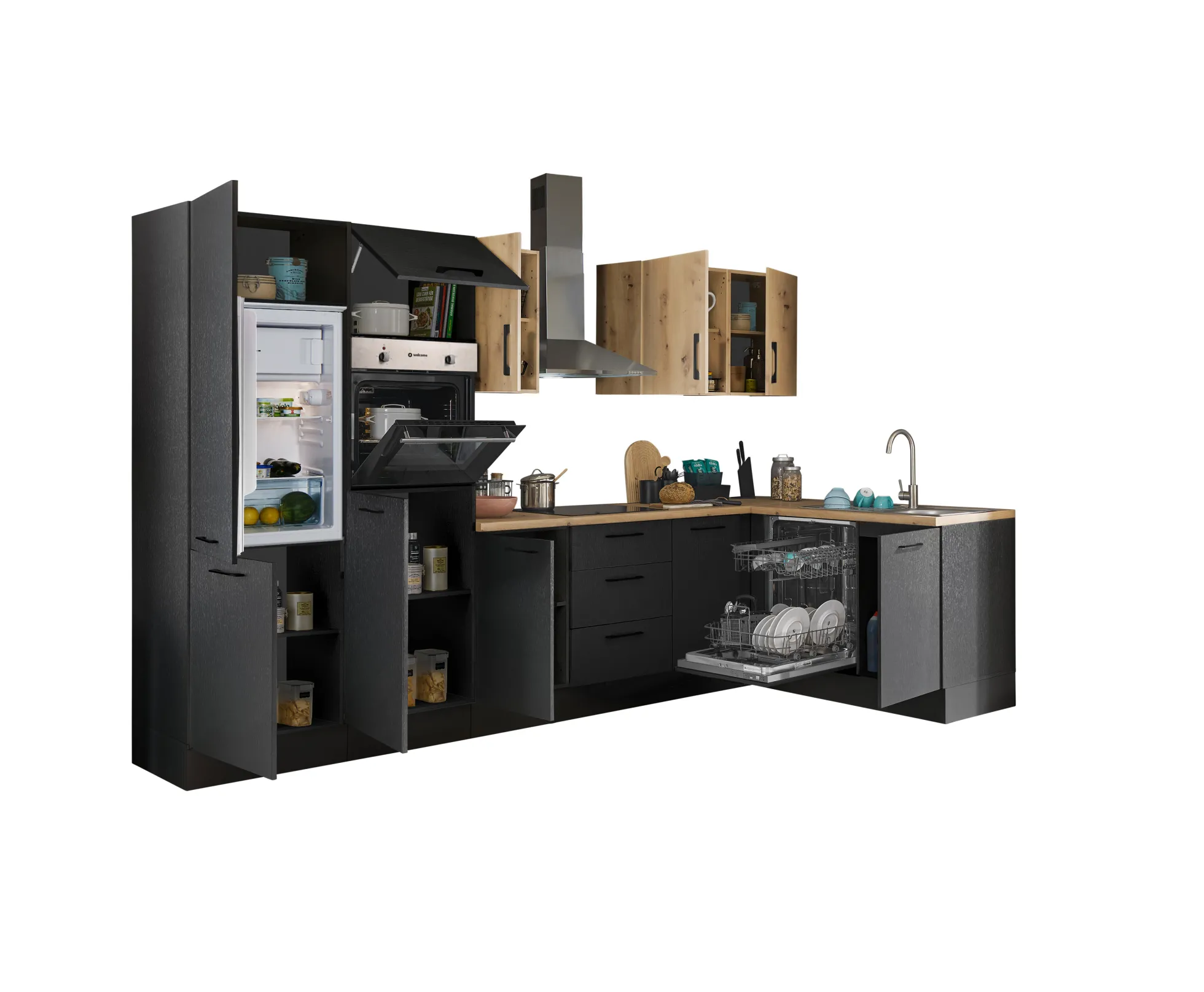 Küchenblock mit E-Geräten CORNWALL (Ecke-Backofen-Geschirrspüler-Kühlschrank) XI