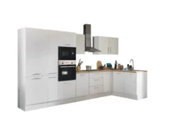 Küchenblock mit E-Geräten CORNWALL (Ecke-Backofen-Kühlschrank-Mikrowelle-Apotheker) I