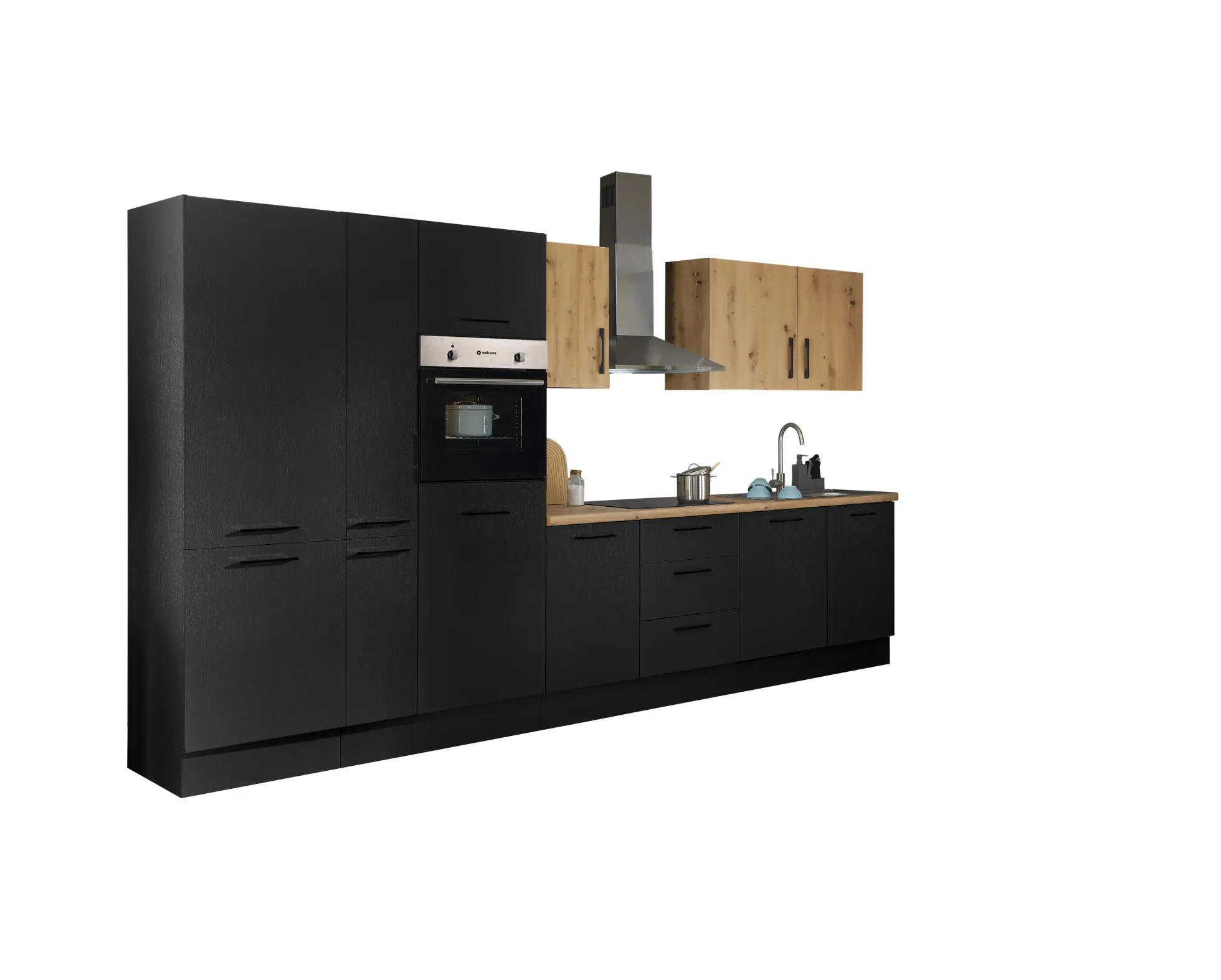 Küchenblock mit E-Geräten CORNWALL (Zeile-Backofen-Geschirrspüler-Kühlschrank-Apotheker) VII