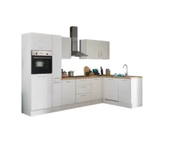 Küchenblock mit E-Geräten CORNWALL (Ecke-Backofen-Geschirrspüler-Kühlschrank) III