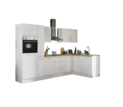 Küchenblock mit E-Geräten CORNWALL (Ecke-Backofen-Kühlschrank-Apotheker) I