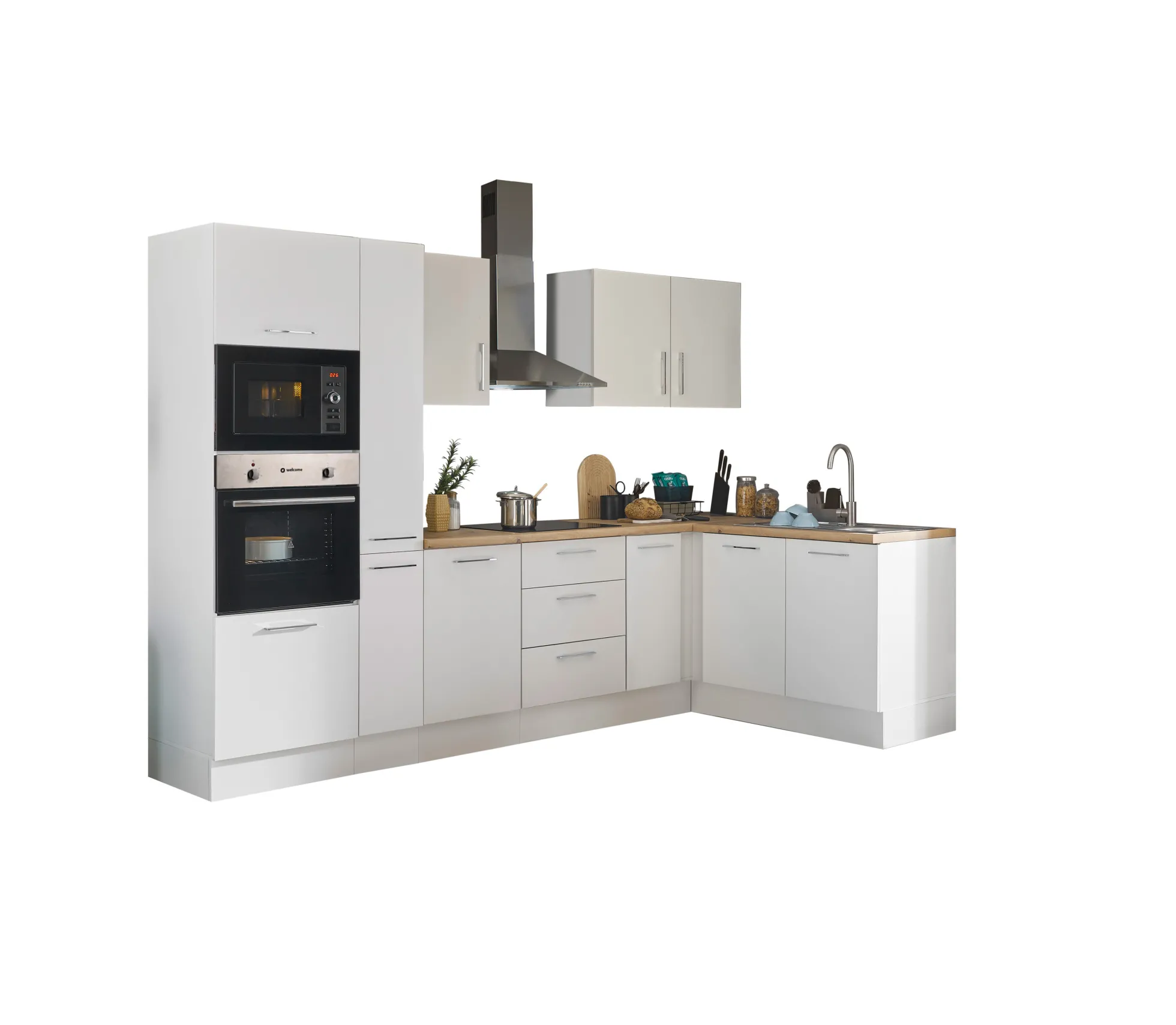 Küchenblock mit E-Geräten CORNWALL (Ecke-Backofen-Mikrowelle-Apotheker) I