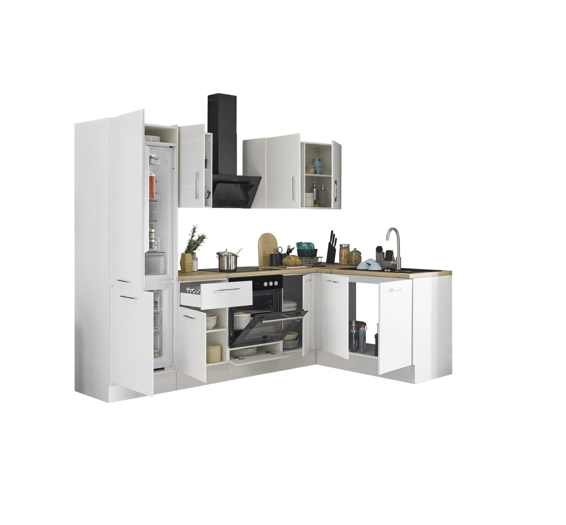Küchenblock mit E-Geräten CORNWALL (Ecke-Kühlschrank) II