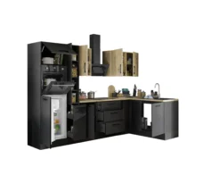 Küchenblock mit E-Geräten CORNWALL (Ecke-Backofen-Kühlschrank-Apotheker) VI