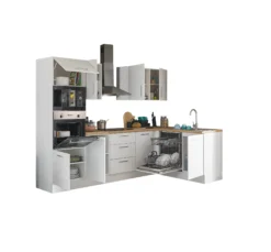 Küchenblock mit E-Geräten CORNWALL (Ecke-Backofen-Geschirrspüler-Mikrowelle) I