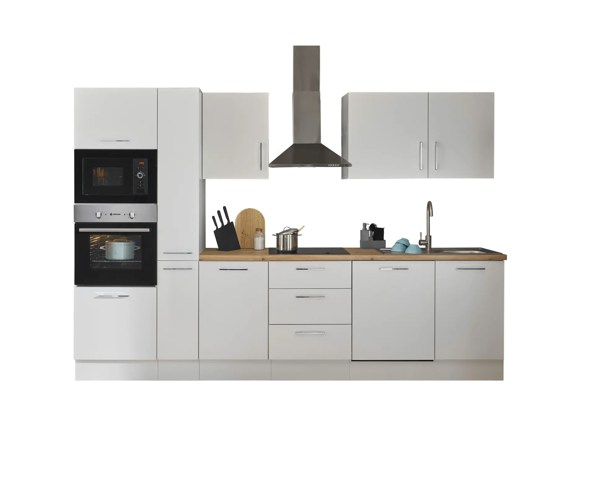 Küchenblock mit E-Geräten CORNWALL (Zeile-Backofen-Geschirrspüler-Mikrowelle-Apotheker) I