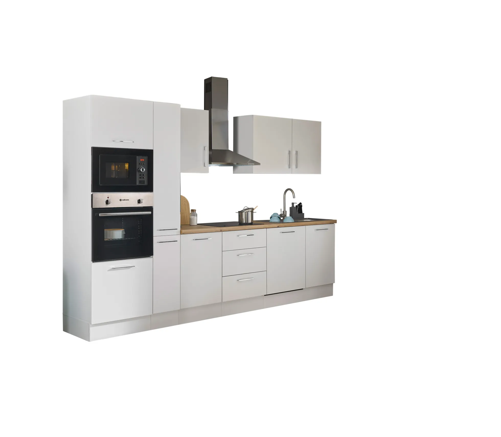 Küchenblock mit E-Geräten CORNWALL (Zeile-Backofen-Geschirrspüler-Mikrowelle-Apotheker) I