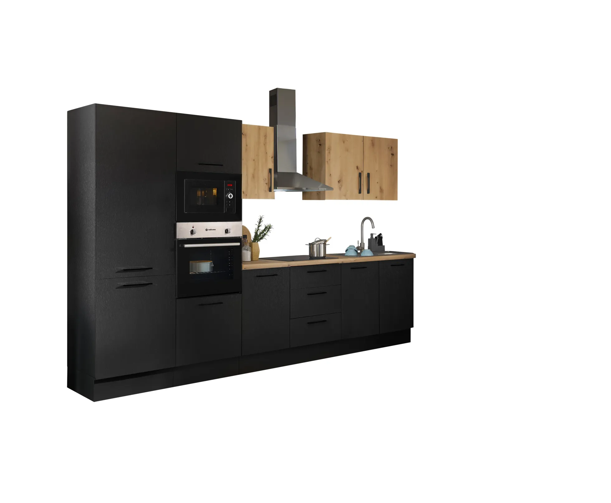 Küchenblock mit E-Geräten CORNWALL (Zeile-Backofen-Kühlschrank-Mikrowelle) III