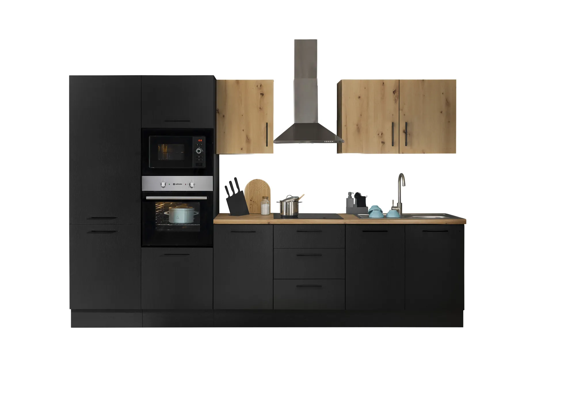 Küchenblock mit E-Geräten CORNWALL (Zeile-Backofen-Kühlschrank-Mikrowelle) III