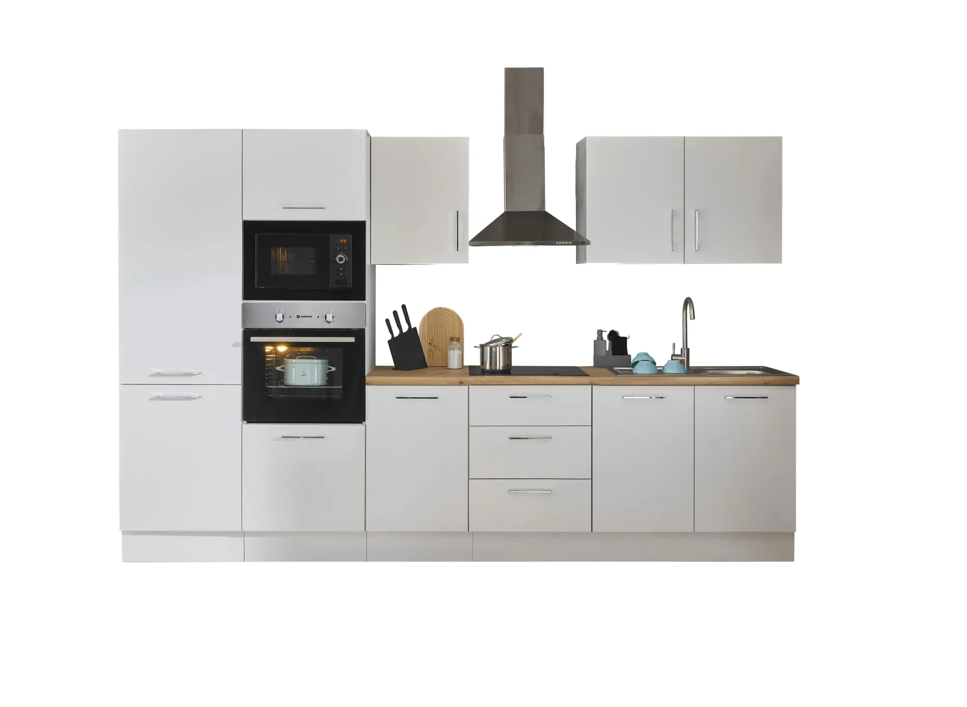Küchenblock mit E-Geräten CORNWALL (Zeile-Backofen-Kühlschrank-Mikrowelle) I