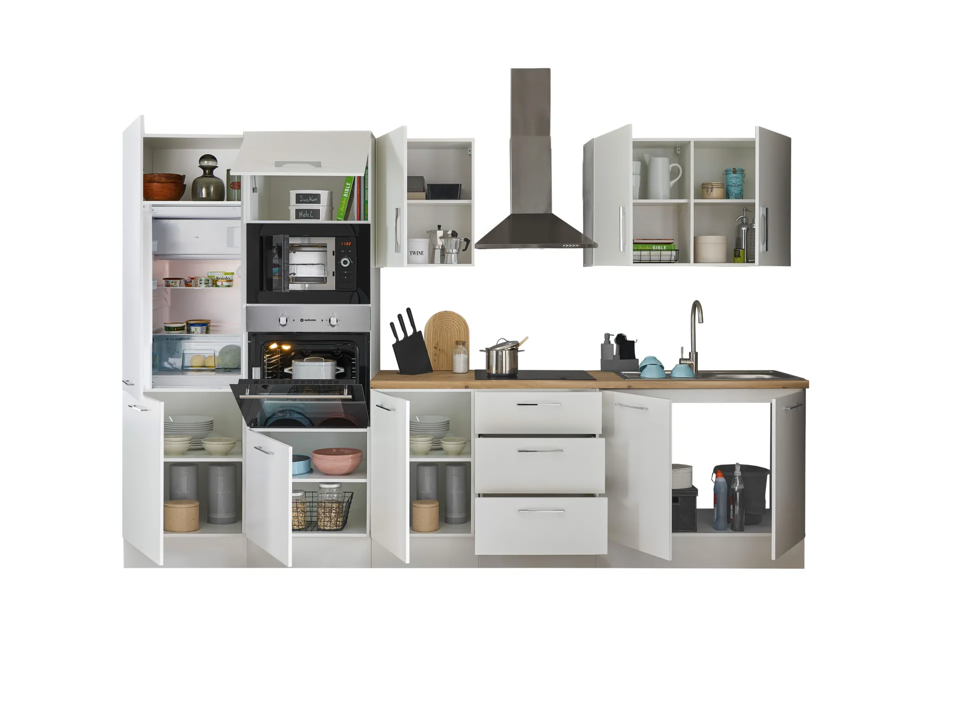 Küchenblock mit E-Geräten CORNWALL (Zeile-Backofen-Kühlschrank-Mikrowelle) I