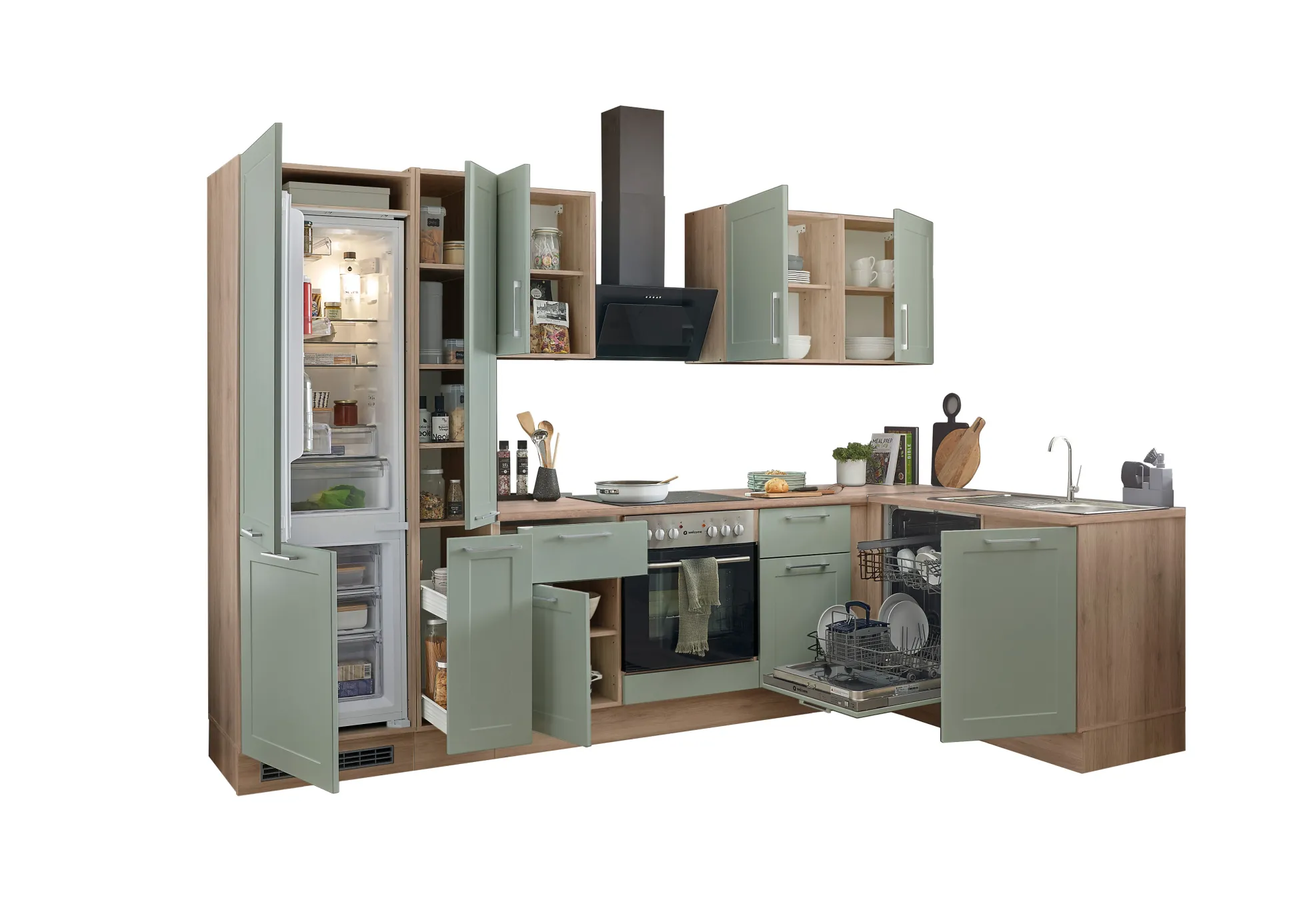 Küchenblock mit E-Geräten HASTINGS (Ecke-Kühlschrank-Apotheker) II