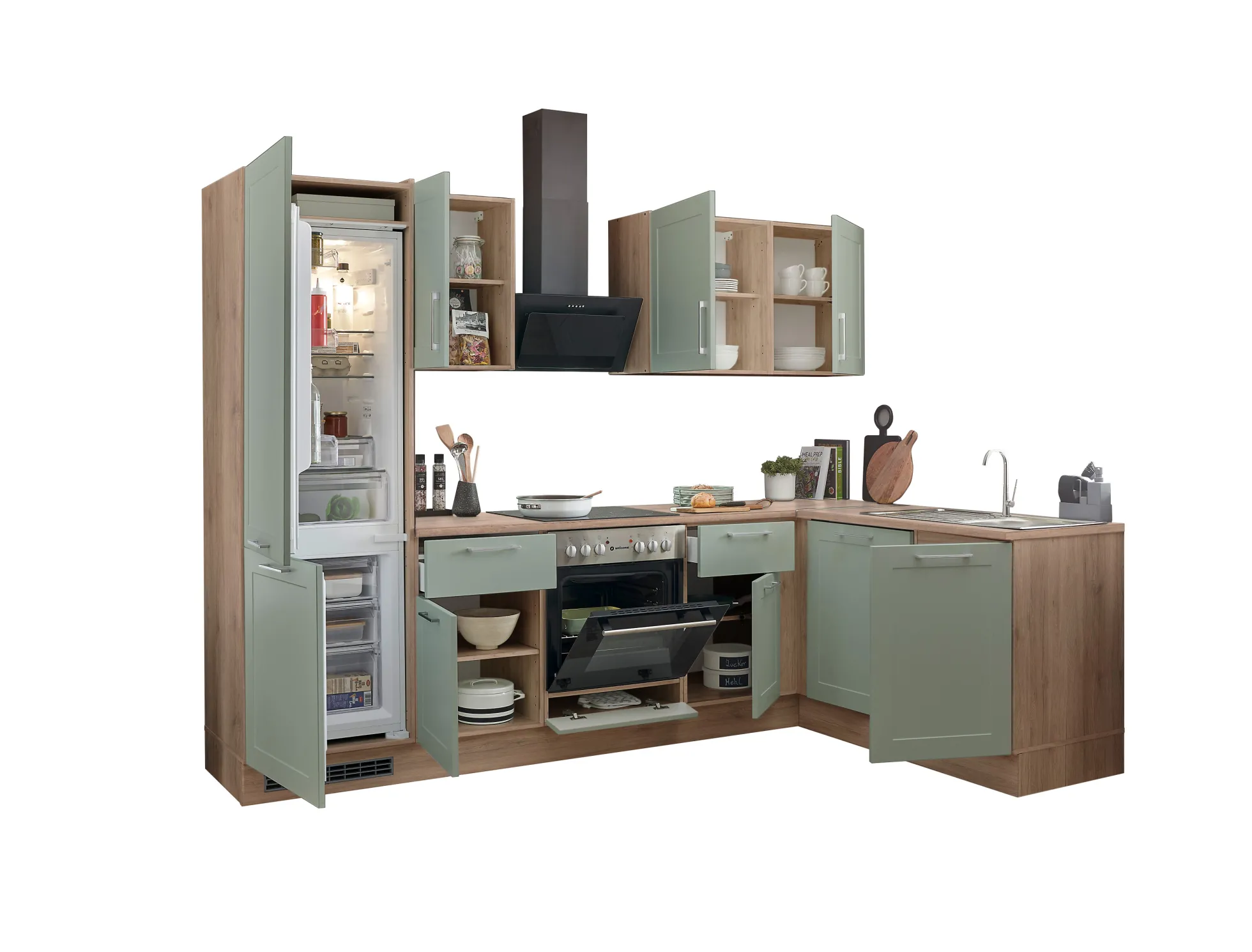 Küchenblock mit E-Geräten HASTINGS (Ecke-Kühlschrank) II