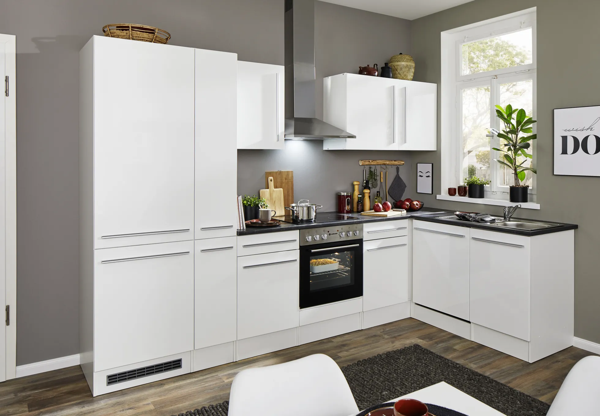 Küchenblock mit E-Geräten JAZZ 8 (Ecke-Kühlschrank-Apotheker) I