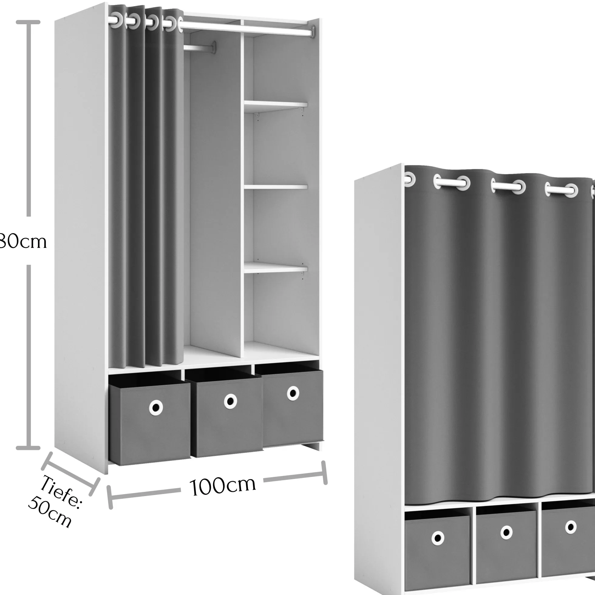 Kleiderschrank mit Stoffvorhang JENKE